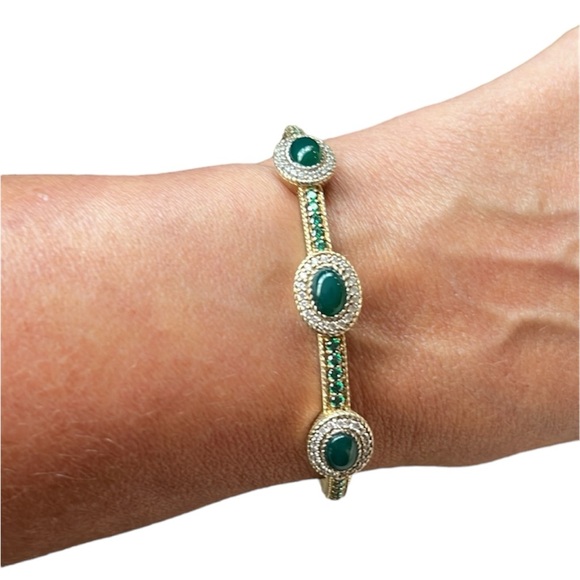 Judith Ripka Chalcedony & Chrome Diopside Gold Clad Sterling Bangle Cuff - Picture 2 of 16
